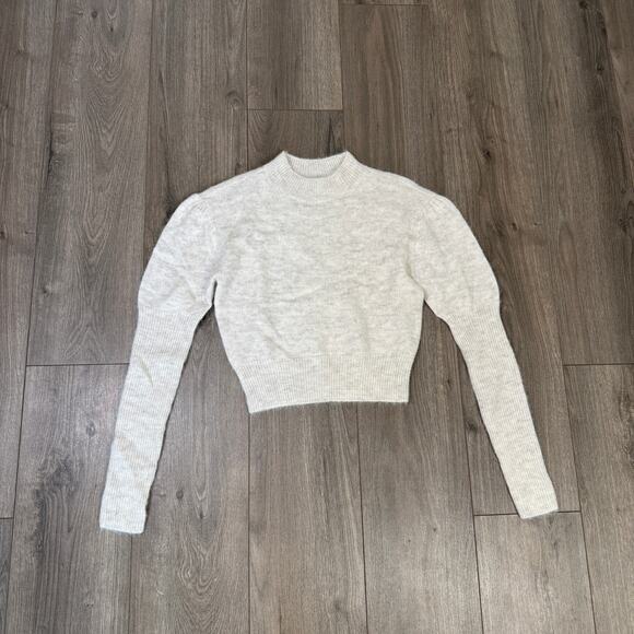 Madewell Alpaca-Blend Mockneck Puff Sleeve Sweater SZ XS Heather Alabaster Crop - Picture 3 of 8